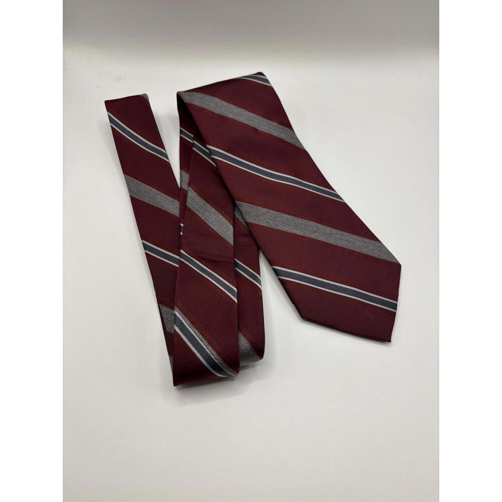 VAN HEUSEN Burgundy/Grey Striped Tie - 100% Silk